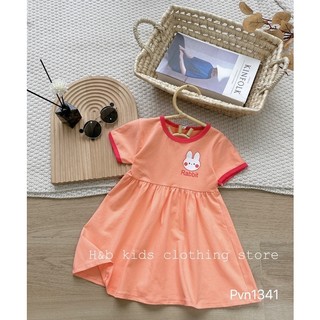 [10-20kg] Váy bé gái in hình thỏ xinh xắn - đầm xòe babydoll cộc tay vải cotton mềm mát, thời trang trẻ em mùa hè