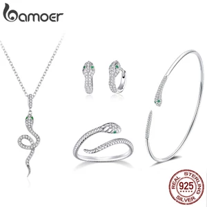 Bộ Trang Sức Bamoer Gồm Vòng cổ Nhẫn Và Bông Tai Bạc 925 Hình Rắn Thời Trang Cho Nữ