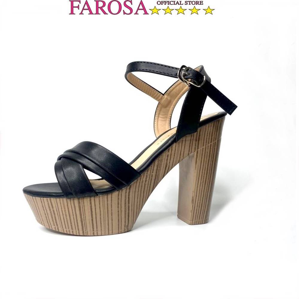 Dép sandal cao gót 12cm FAROSA - K60 đế đúp trước gót trụ vân gỗ sang chảnh