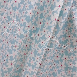 Vải Linen Bột In Hoa Nền Xanh Biển Pastel Mềm Rũ Khổ 1m35