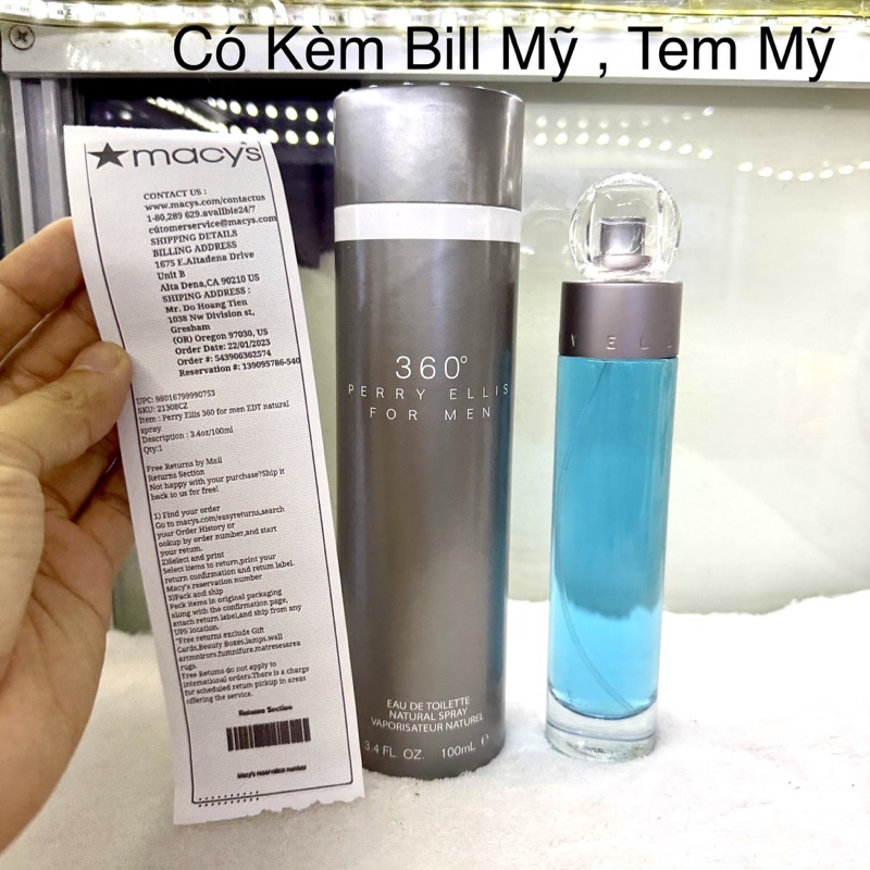 Hiếm) Nước hoa nam Perry Ellis 360 Red 200ml EDT chính hãng Mỹ