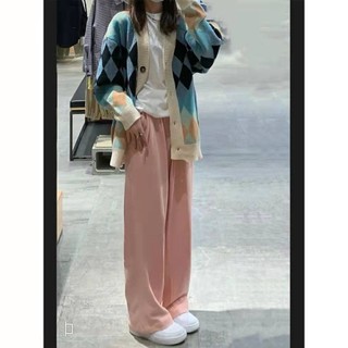 ZHELIHANGFEI Quần ống rộng lưng thun màu hồng size s-4xl thời trang cho nữ