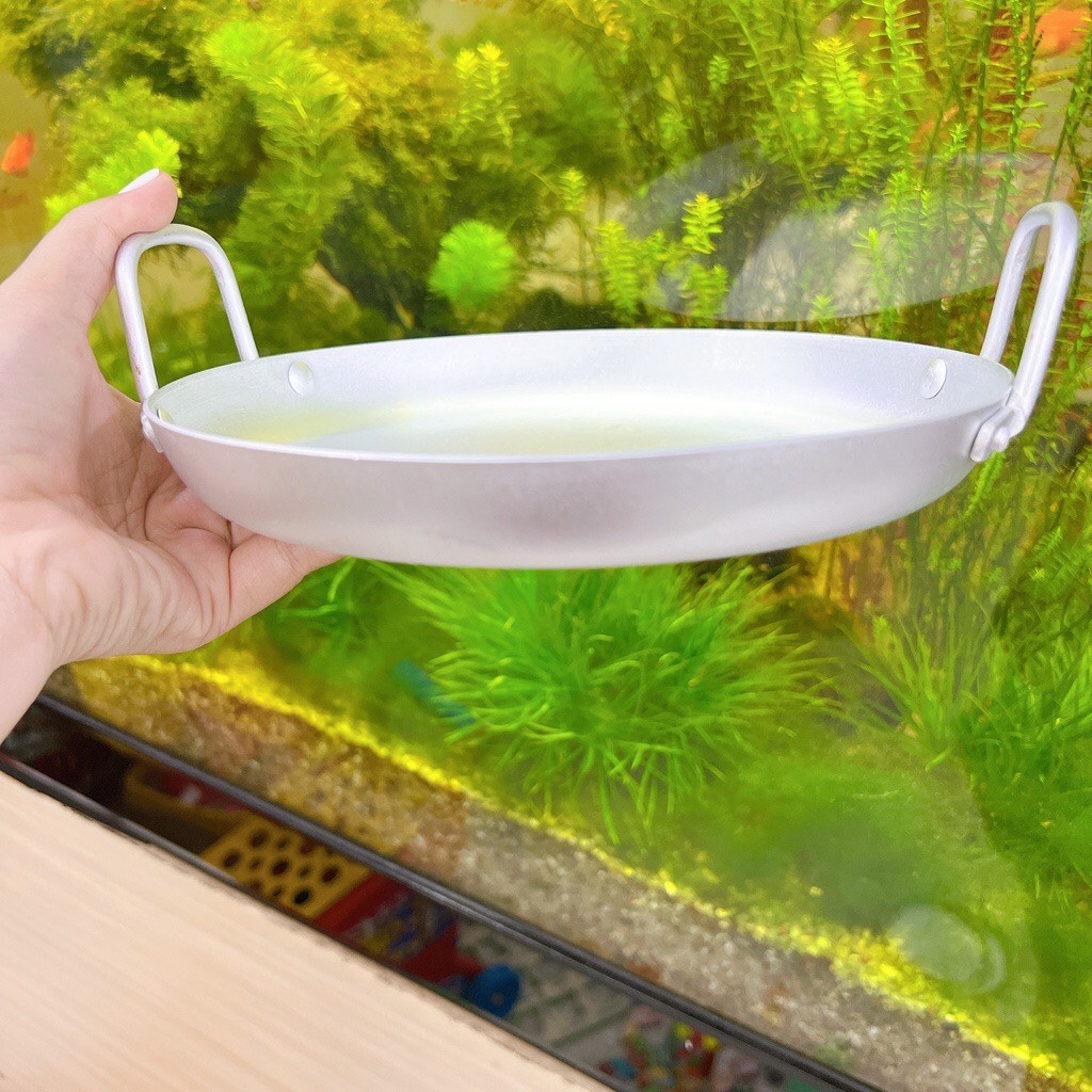 Chảo nhôm đáy bằng xi đục cạn có tay cầm Cao Cấp có 3 size