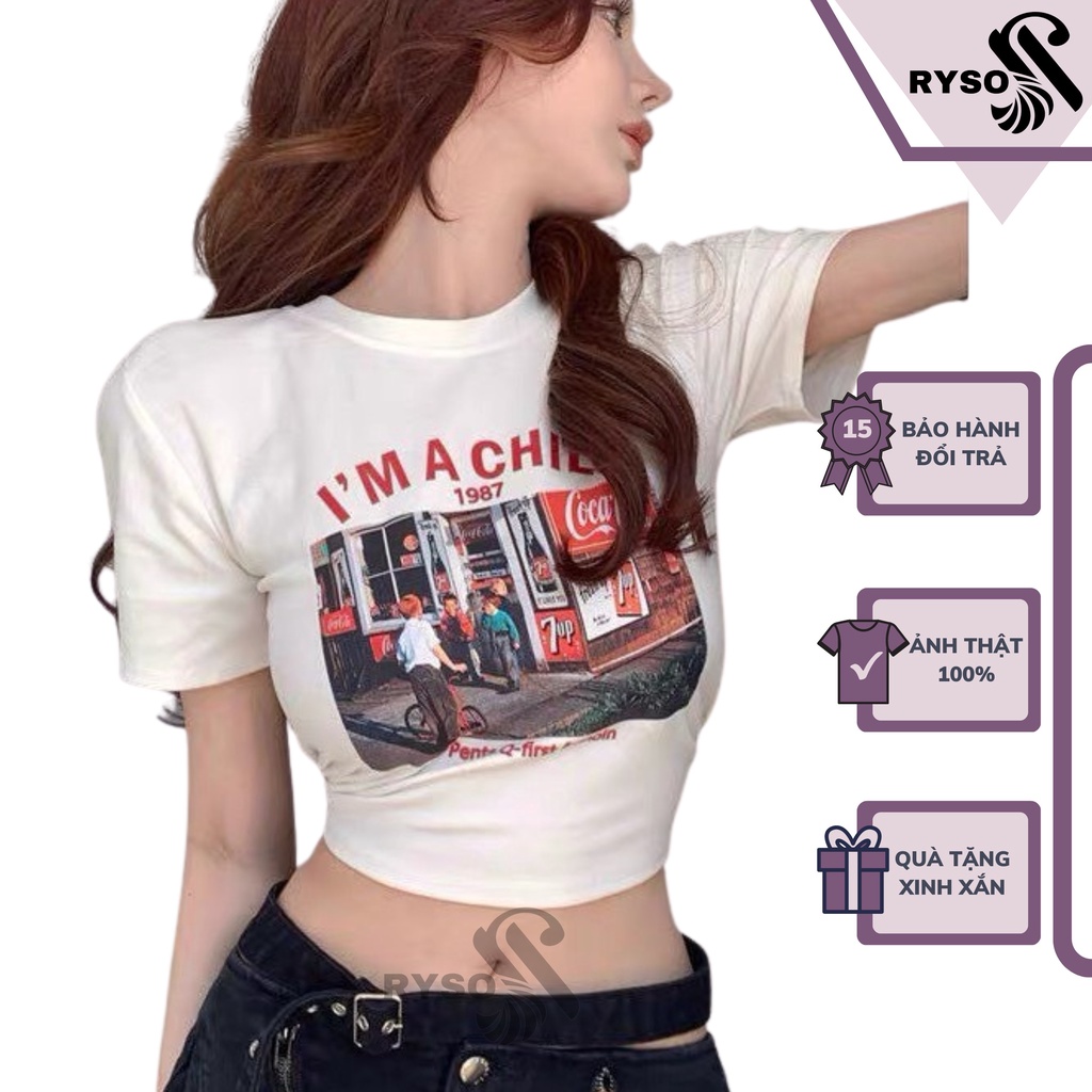 Áo Croptop I’M A CHILD RYSO FASHION dáng Ôm Body Nữ Cổ Tròn Tay Ngắn Kiểu In Họa Tiết chất borip spe