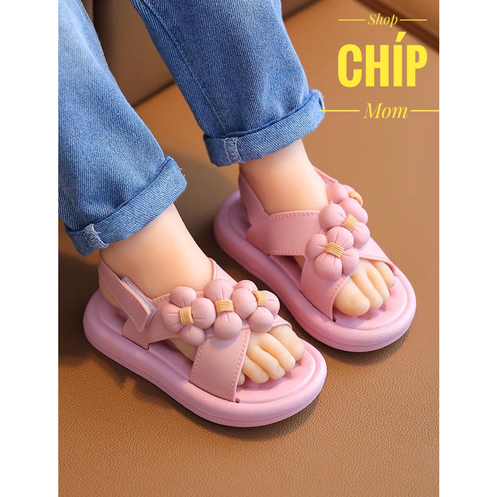 sandal be gái dép quai hậu PVC êm chân cho bé đi học đi chơi có quai dán hoa siêu điệu mẫu mới nhất 1638 ( ảnh thật )