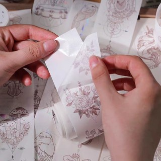 Washi Tape Cổ Trang Phong Cảnh Caro Vintage Sticker Cute Dán Sổ Kiểu Ánh Nhũ Timo WS36
