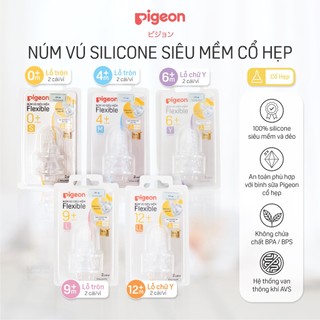 Núm ti Pigeon cổ hẹp siêu mềm chống đầy hơi sặc sữa cho bình sữa chính hãng núm ty cho bé - size LL