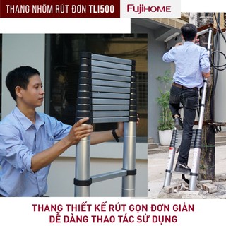 Thang nhôm đơn rút gọn, nhập khẩu FUJIHOME TLI500 cao 5m - Hợp kim nhôm cao cấp - Bảo hành 24 tháng