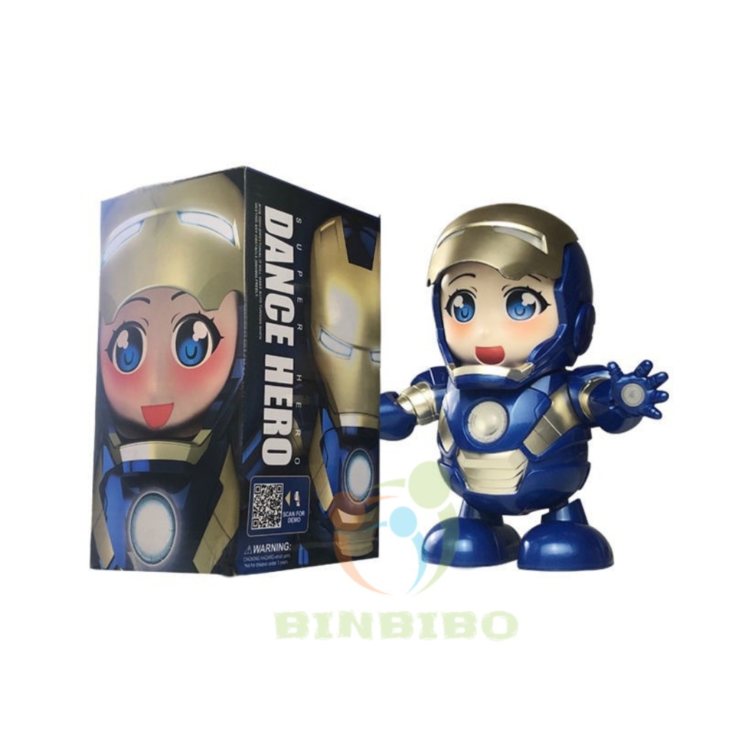 Iron man đồ chơi robot nhảy múa theo nhạc có đèn phát sáng cực vui cho bé- Binbibo