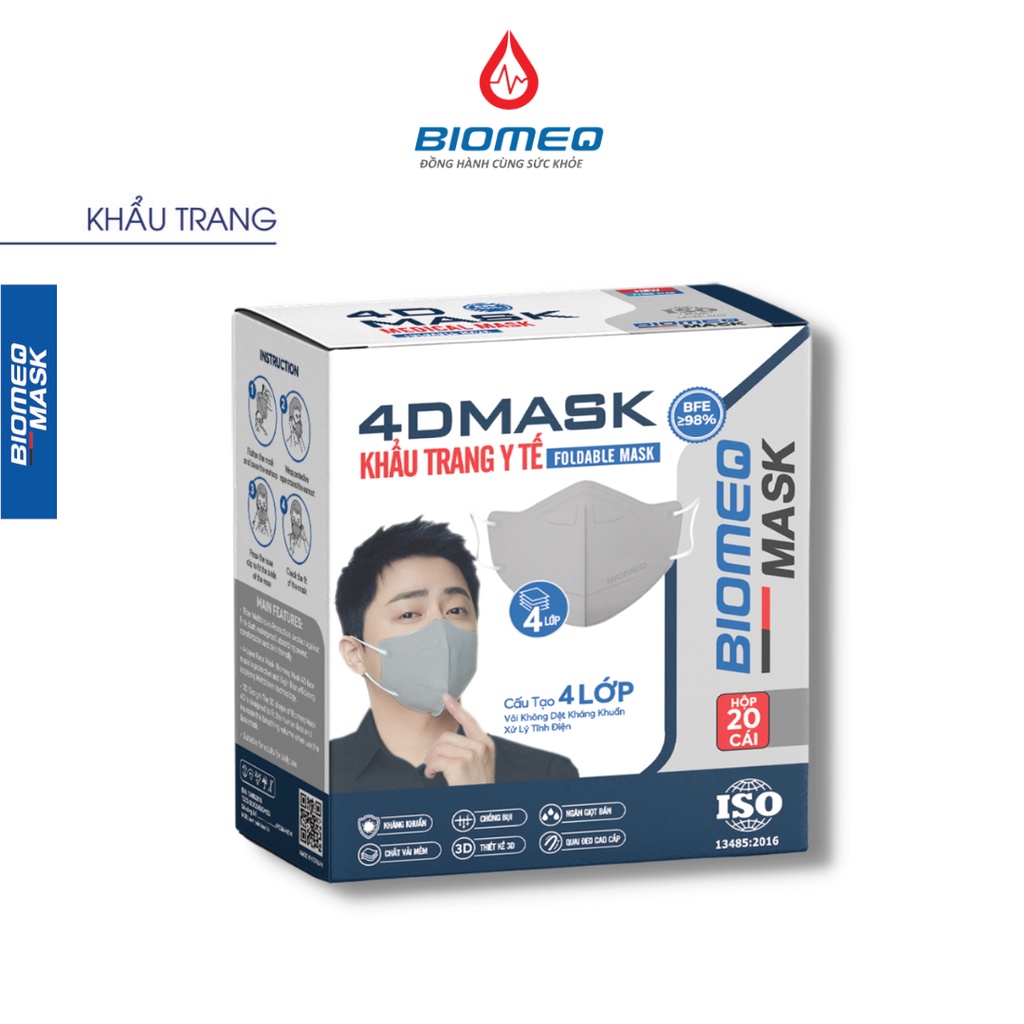 Khẩu trang y tế BIOMEQ MASK 4D hộp 20 cái 4 lớp vải dệt và vi lọc siêu ...