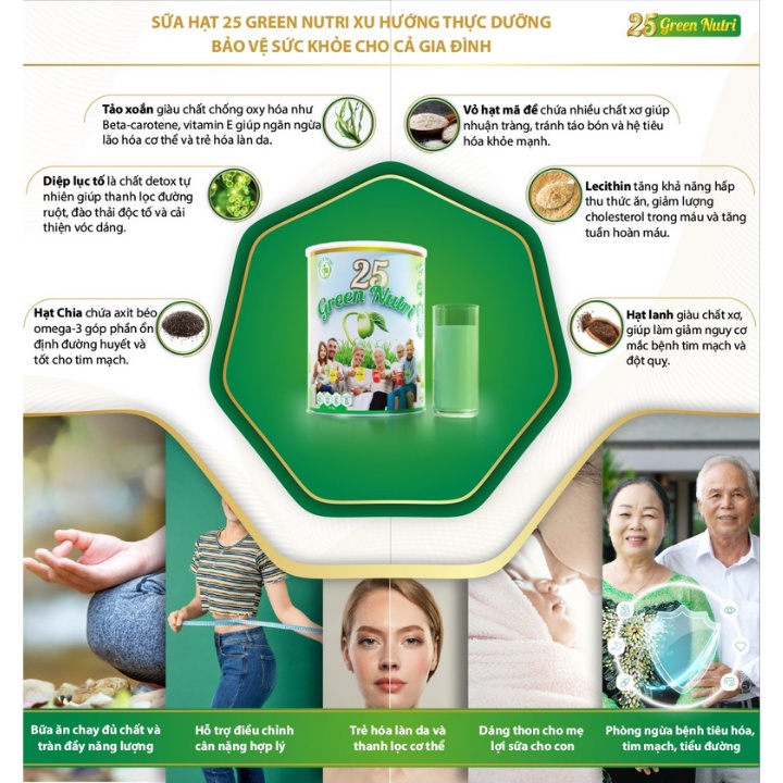 Combo 2 hộp Sữa Hạt Ngũ Cốc Dinh Dưỡng 25 Green Nutri hộp 750gram chính hãng