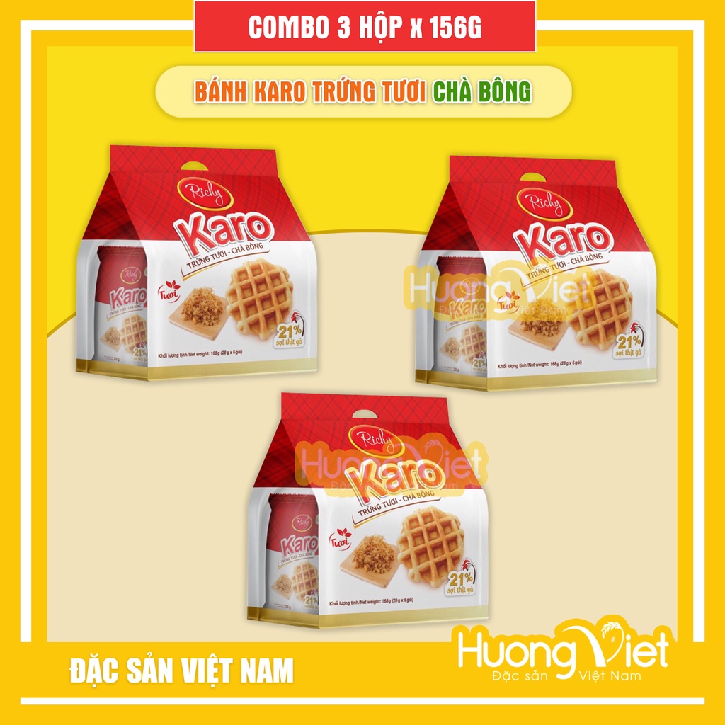 Combo 3 gói Karo Richy trứng tươi chà bông sợi gà chính hãng, bánh ...