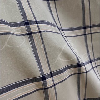 Vải Xô Linen 2 Da(2 Lớp) Nâu Kem In Sọc Ô Caro Bản To Mềm Rũ Khổ 1m50