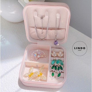 Hộp đựng trang sức sang trọng LINDO - Hộp Đựng Nữ Trang Bên Ngoài là PU, Bên trong Là Lót Nhung Mềm, Nhỏ Gọn, Tiện Lợi