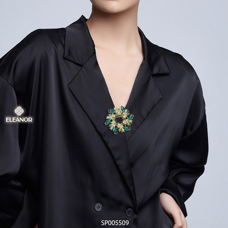Ghim cài áo nam nữ Eleanor Accessories vòng lá đính đá xanh phụ kiện thời trang trâm cài 5509