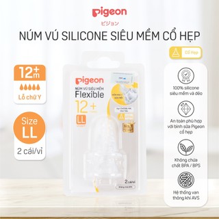 Núm ti Pigeon cổ hẹp siêu mềm chống đầy hơi sặc sữa cho bình sữa chính hãng núm ty cho bé - size LL