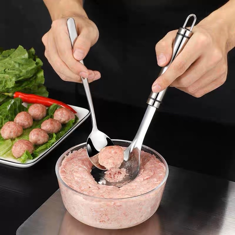Thìa nặn thịt viên, cá viên, làm mọc inox 304 tiện dụng có móc