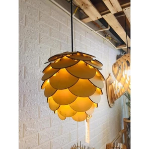 đèn gỗ thả trần kiến trúc hình quả thông- đèn trang trí nội thất cửa hàng