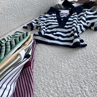MIDDUA - CR2211 Crop ôm sọc cổ polo