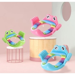 Bệ lót bồn cầu thu nhỏ có tay vịn cho bé, Lót bệ hình con ếch đáng yêu cho bé tập đi vệ sinh