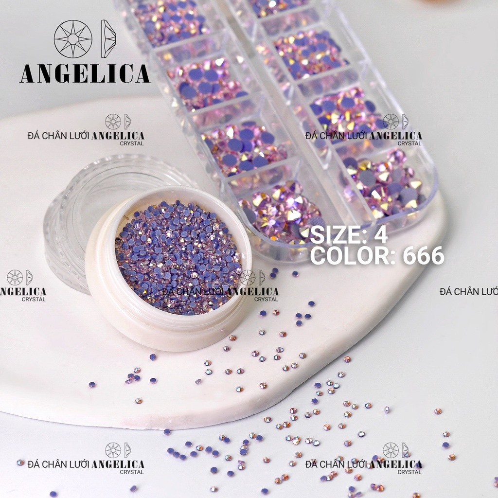 Hũ đá chân lưới nail size 4 nhỏ chân bằng đi viền móng siêu sáng trang trí móng nails ANGELICA H4-6