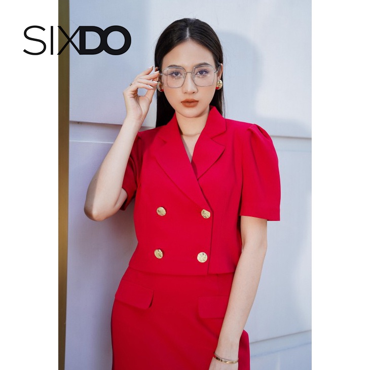Áo vest nữ đỏ dáng ngắn tay bồng thời trang SIXDO Dark Red Cropped Vest