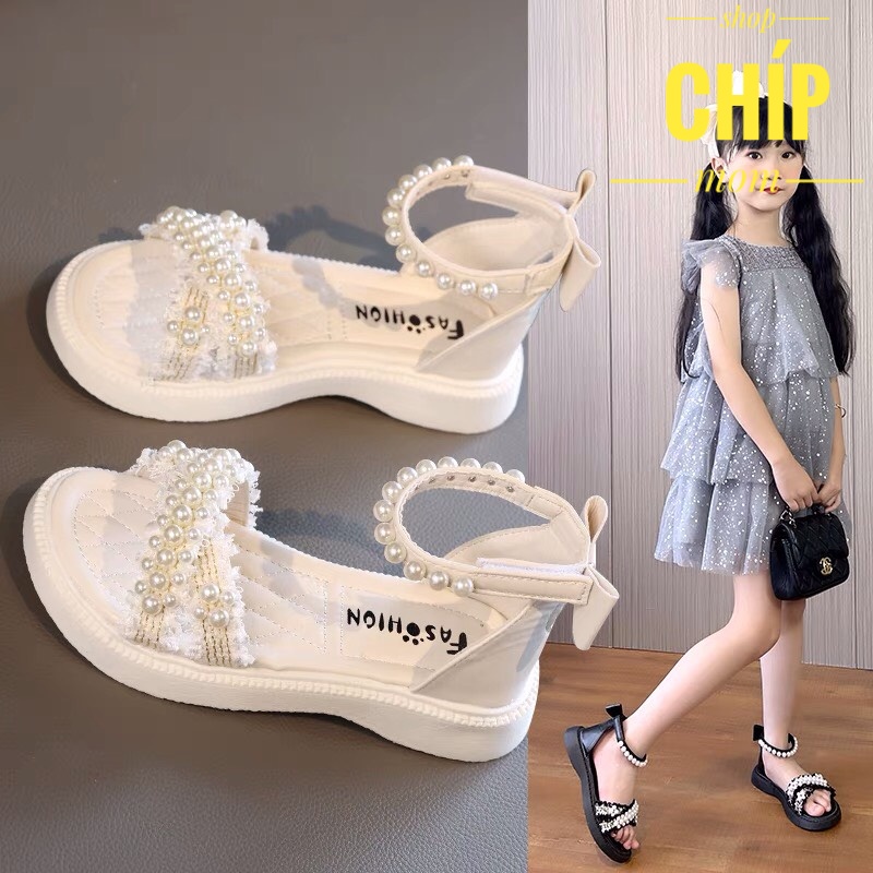 sandal bé gái dép quai hậu cho bé ren đính ngọc nơ sau xinh xắn công chúa siêu nhẹ êm chân QCCC 116 ( ảnh thật )