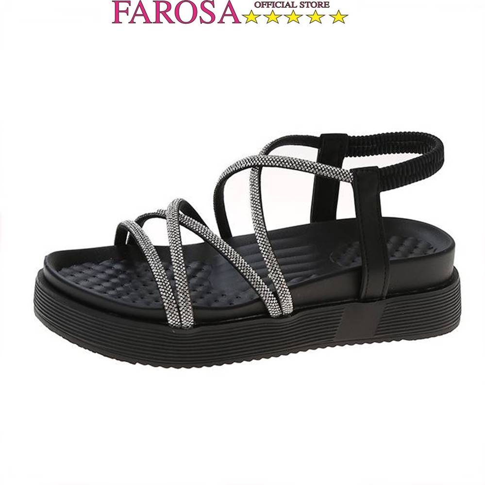 Sandal Chiến Binh nữ chiều cao gót 5cm FAROSA - K03  Dây Co Giãn Đính Đá phong cách năng động cực xinh