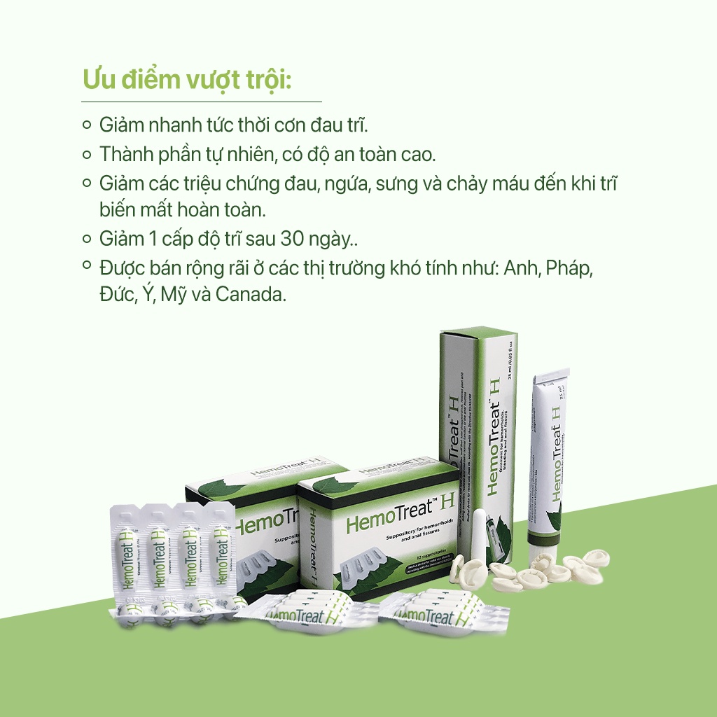 Viên đặt trĩ Hemotreat – Giảm đau rát, giảm ngứa, hỗ trợ co búi trĩ – Chiết xuất thảo dược an toàn
