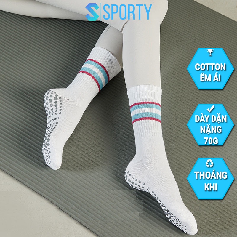 Tất chân cao cổ nữ SPORTY freesize tập yoga pilates, len co giãn đính hạt silicon chống trơn trượt
