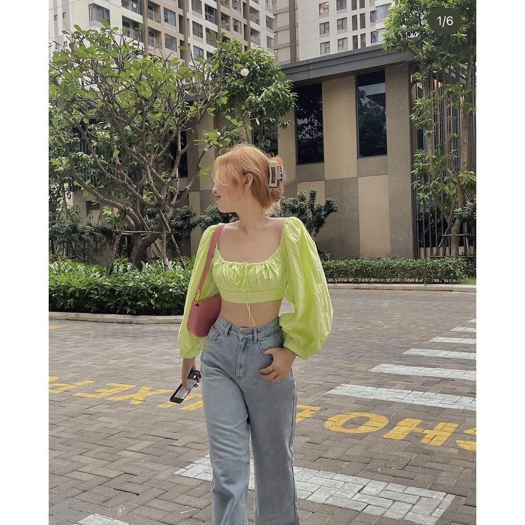 Áo kiểu GEM BOUTIQUE tay dài hở lưng sau nhấn ngực xinh xắn - Polin top