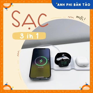 [Bảo Hành 6 Tháng 1 Đổi 1] Sạc Không Dây Đa Năng 3in1 Hỗ Trợ Sạc Nhanh Không Dây 15W