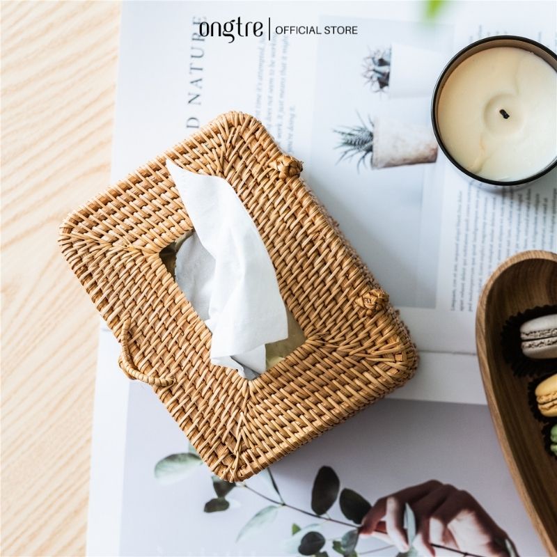 Hộp Khăn Giấy Bằng Mây Guột ONGTRE, Hộp Đựng Giấy Ăn, Decor Phòng Khách, Nhà Hàng, Khách Sạn, Quà Tặng Doanh Nghiệp