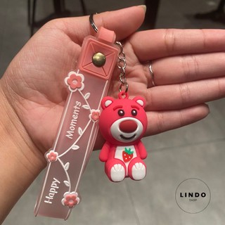 Móc Khóa Gấu Dâu LINDO, quà tặng đáng yêu, Móc Khóa Dễ Thương, Xinh Xắn, Treo Balo, Cặp