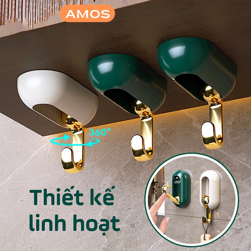 Móc dán tường AMOS chịu lực xoay 360 độ, dán treo tường siêu dính phong cách sang trọng, treo chìa khoá, treo đa năng