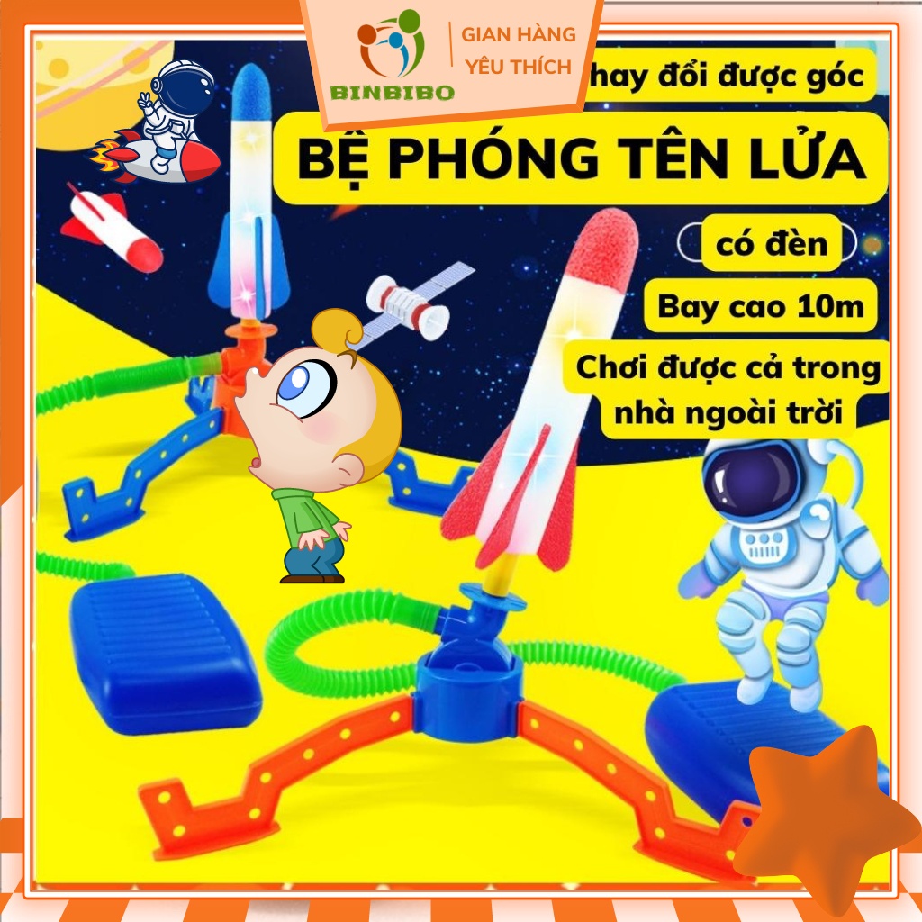 Bệ phóng tên lửa đồ chơi bằng xốp có đèn dẫm chân bắn cao xa an toàn cho bé vận động ngoài trời và trong nhà -Binbibo