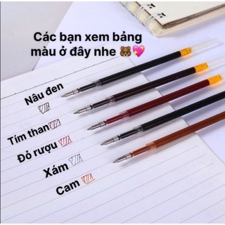 Bộ 10 Ruột Bút bi mực gel ĐEN - ĐỎ - XANH - NÂU - CAM ngòi 0.5 - 0.8 - 1.0 🌻
