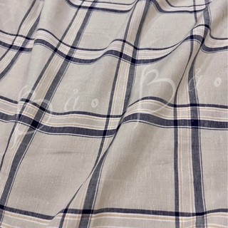 Vải Xô Linen 2 Da(2 Lớp) Nâu Kem In Sọc Ô Caro Bản To Mềm Rũ Khổ 1m50