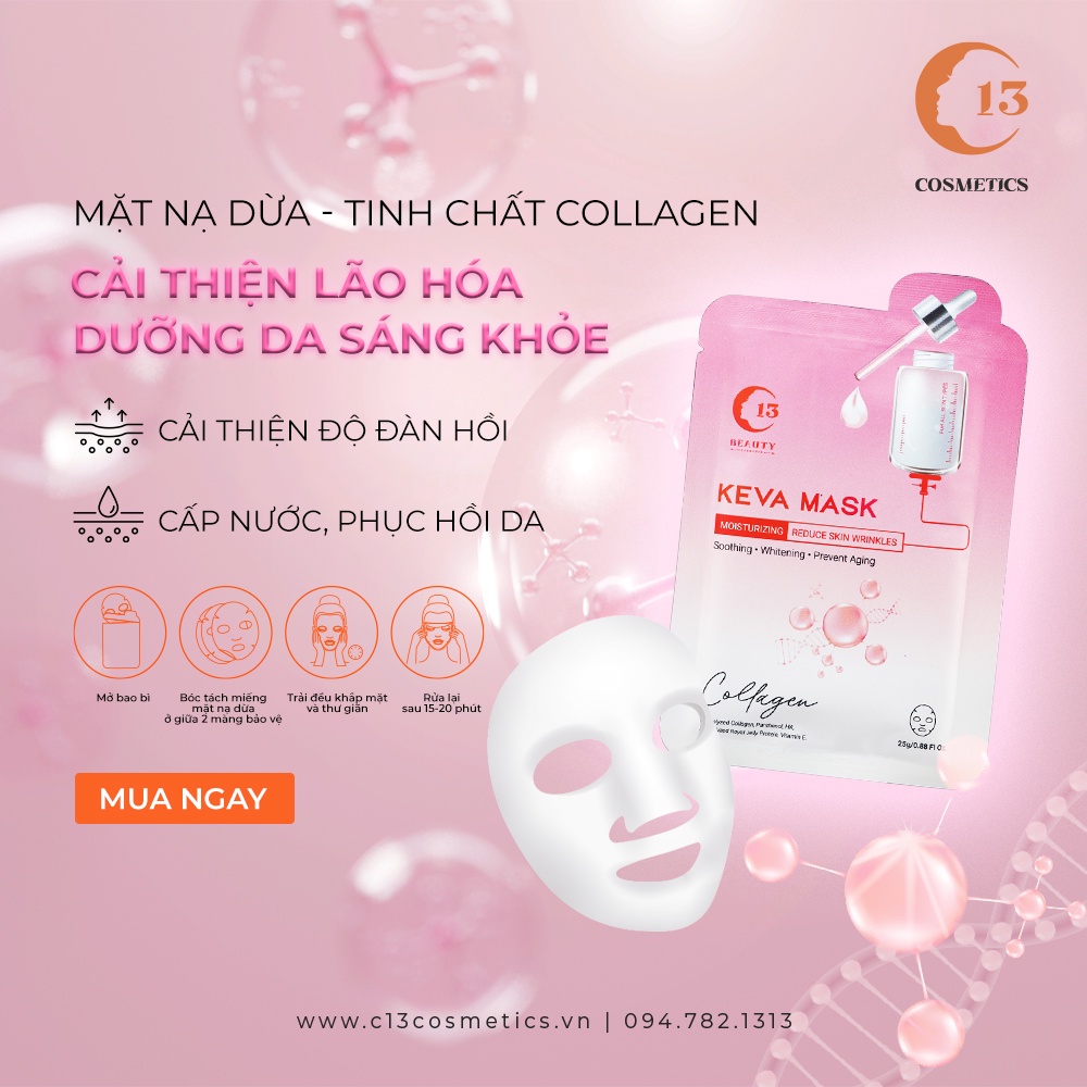 Mặt Nạ Thạch Dừa C13 Cosmetics Tinh Chất Collagen Chống Lão Hóa, Cấp Nước, Phục Hồi Da 1 Miếng