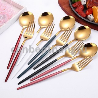 Thìa inox nĩa inox cao cấp mạ vàng nhiều màu sắc sang trọng bền bỉ dày dặn MNI02
