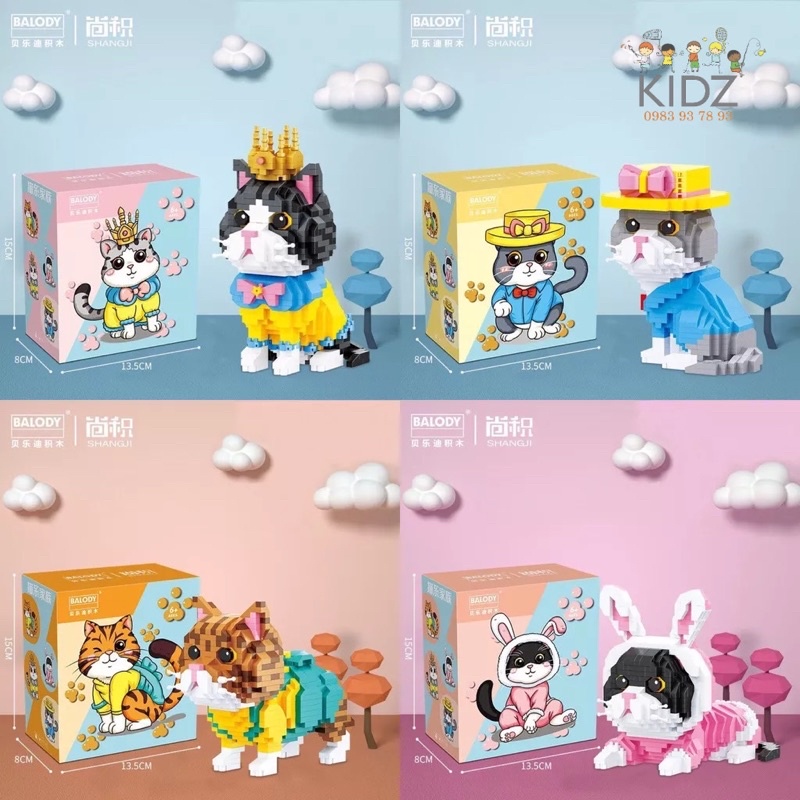 Mô hình lắp ráp chú mèo siêu quậy, lego mini mèo đáng yêu *** Nhận lắp ...