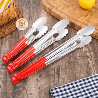 Kẹp Inox Chuôi Đỏ Gắp Thức Ăn, Đồ Nướng, Chiên Rán - Dụng Cụ Gắp Đồ Nóng Cam Homeware