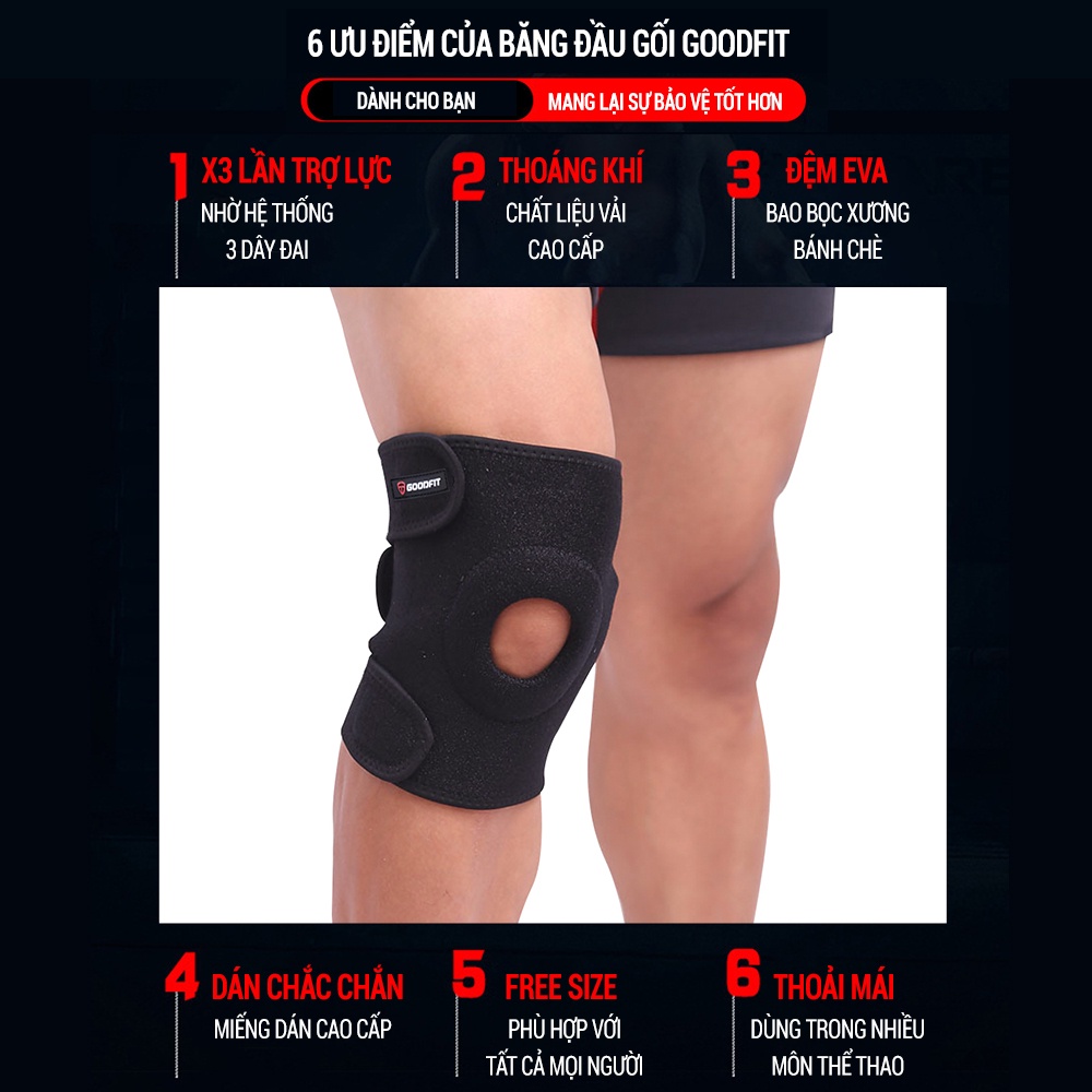 Đai bảo vệ khớp gối co giãn, bó gối thoáng khí GoodFit GF523K