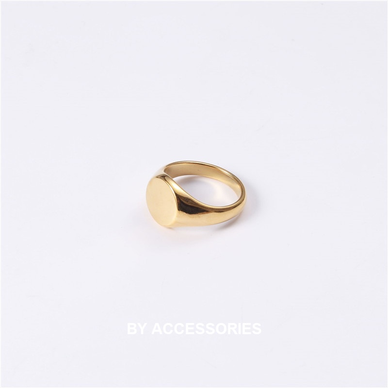 Nhẫn nam unisex titan mặt tròn trơn không gỉ signet ring có nhận khắc hình chữ theo yêu cầu UR2302