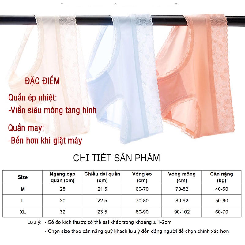 Quần lót nữ lụa băng - quần chip nữ tàng hình cạp ren họa tiết tim - có bigsize - mã FLQ44