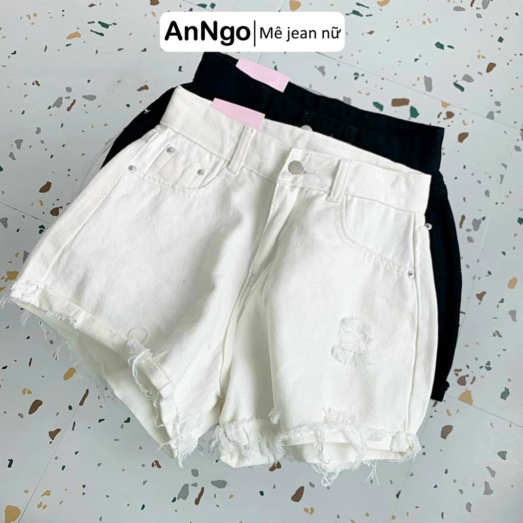 (Có big size) Quần short jean nữ trắng vải kaki lai tua rách dễ thương cá tính, dễ phối đồ AnNgo - AT228