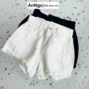 Quần short jean nữ trắng vải kaki lai tua rách dễ thương cá tính, dễ phối đồ AnNgo - AT228