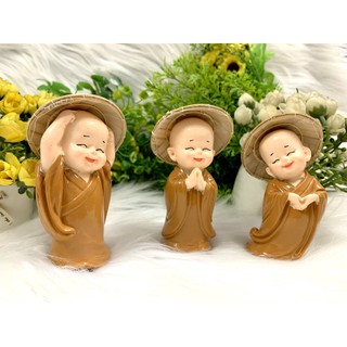 Bộ 3 tượng Chú Tiểu Hoan Hỉ Tài Lộc đội nón lá