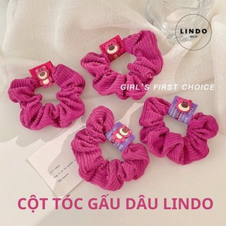 Dây Cột Tóc Gấu Dâu Hoạt Hình Xinh Xắn LINDO Bằng Cao Su Co Giãn Phong Cách Hàn Quốc Cho Nữ