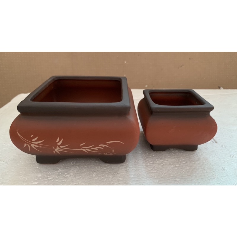 Chậu cây cảnh vuông khum mini gốm bát tràng 2 size màu đỏ | Shopee Việt Nam